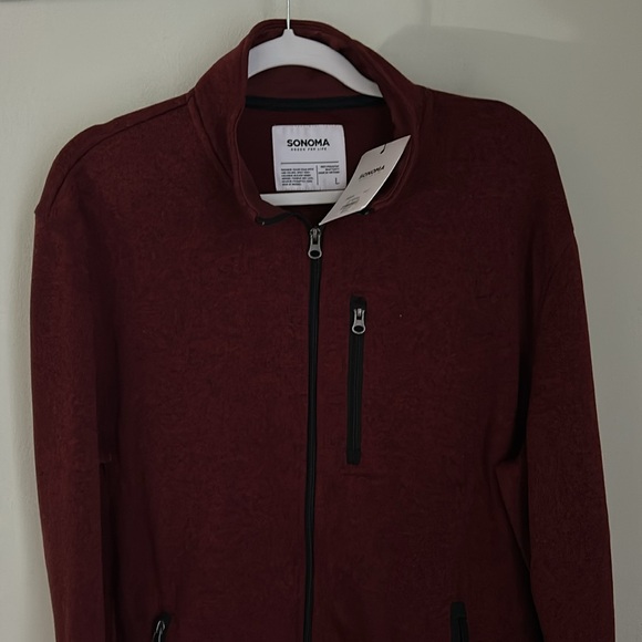 Sonoma Men's Dark Red Zip-Up Sweater - Picture 5 of 7